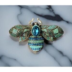 Green Blue Crystal Rhinestone Bee Brooch Pin Women's Jewelry